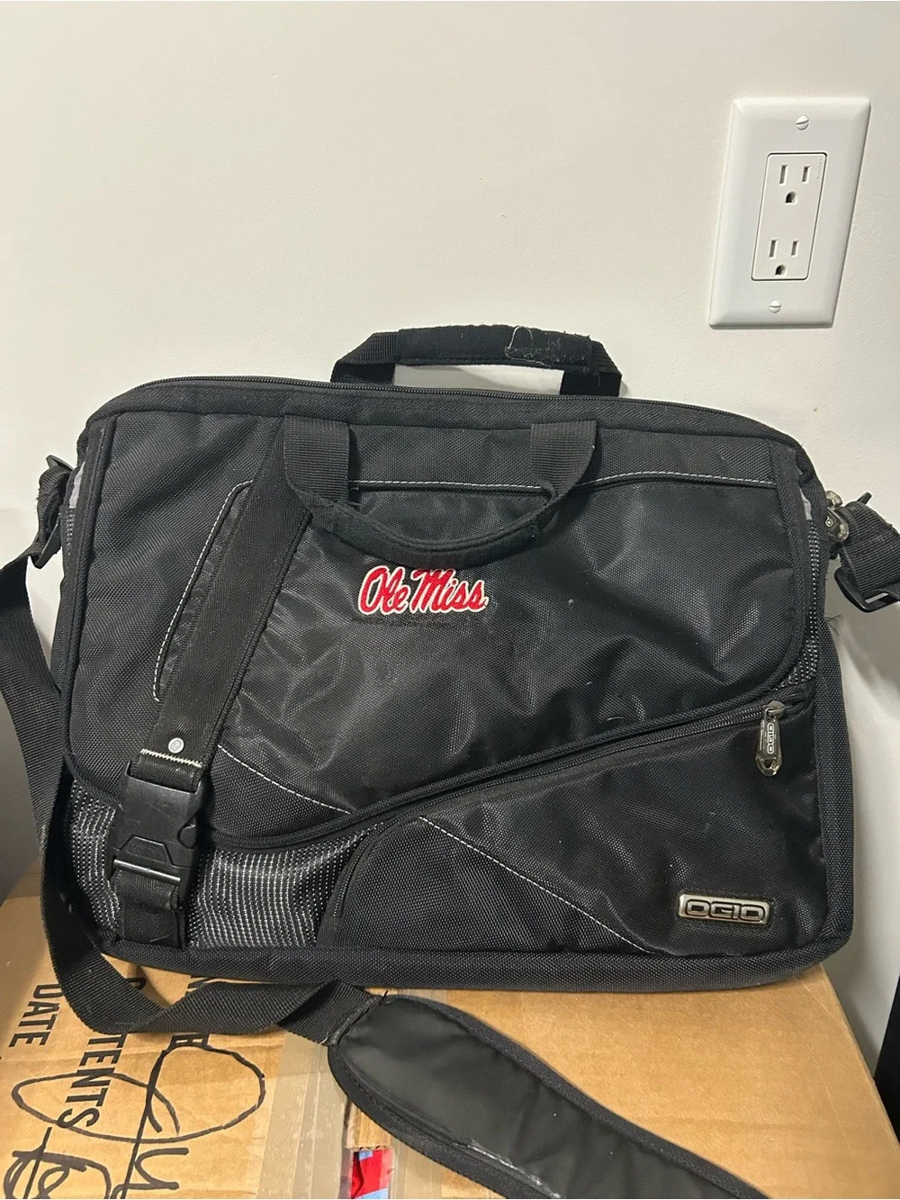 OGIO Black Laptop Messenger Bag with Red Ole Miss Logo
